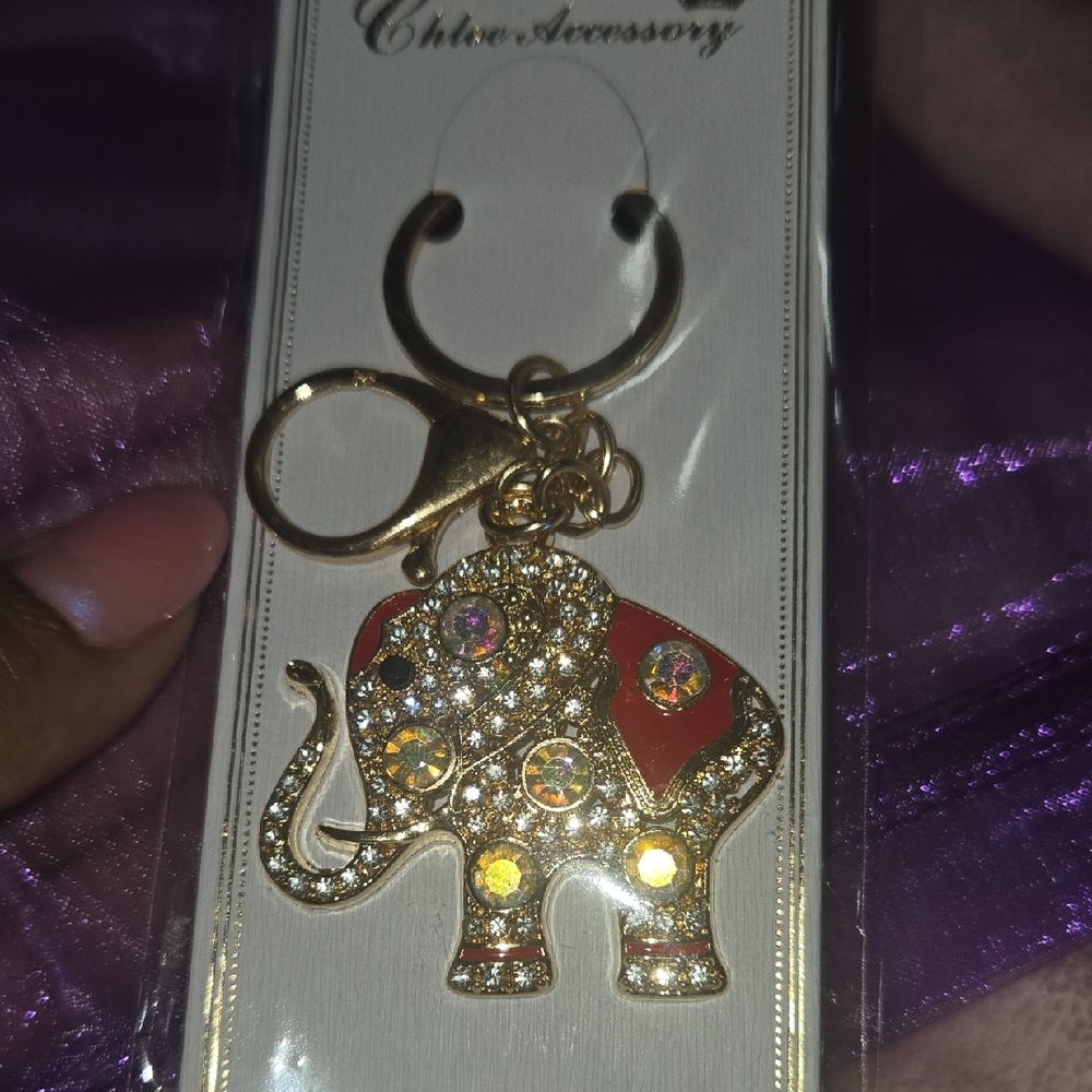 Gold Elephant Keychain with Red Accent - Women Accessories Key & Card Holder